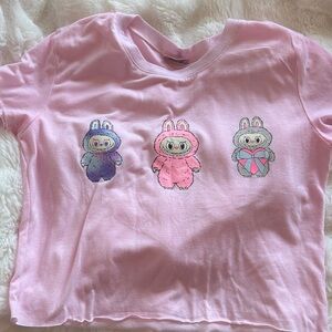 Pink Kids Short Sleeve Tee with Bunny Characters